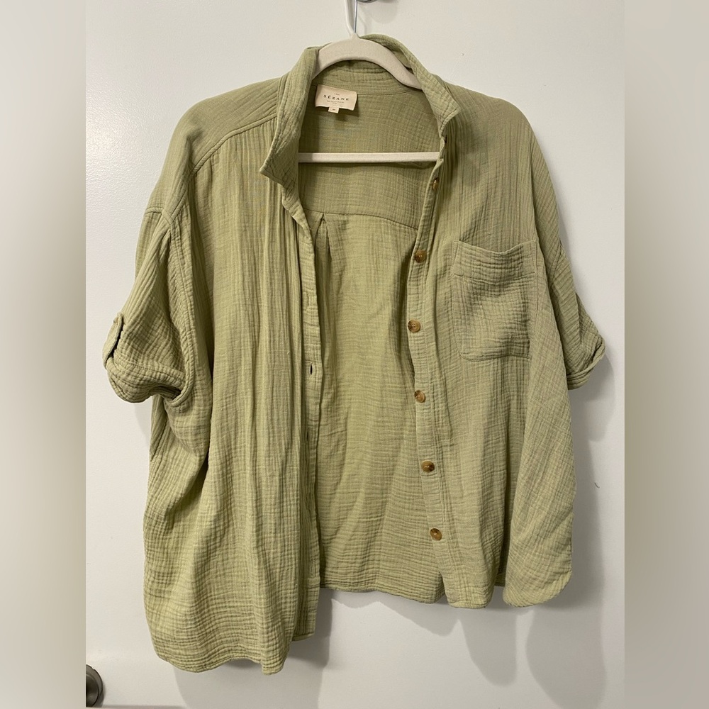 Sezane Gauze Green Shirt, 100% Cotton